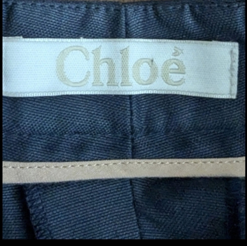 Chloé Linen Blend Cropped Trousers Blue Pleated Tailored Fit Size 2 FR 34 - Picture 6 of 9